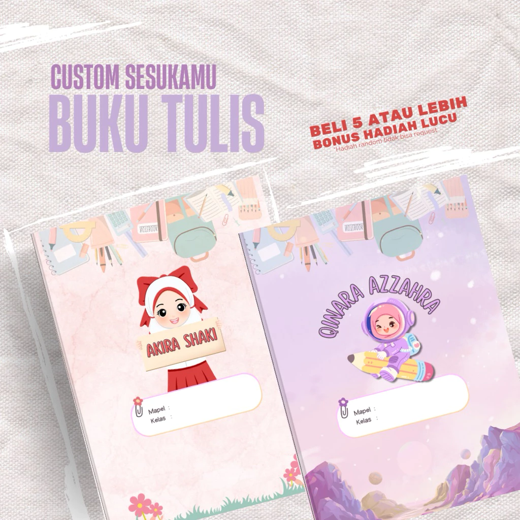 Buku Tulis Custom Nama, Halaman Bergambar